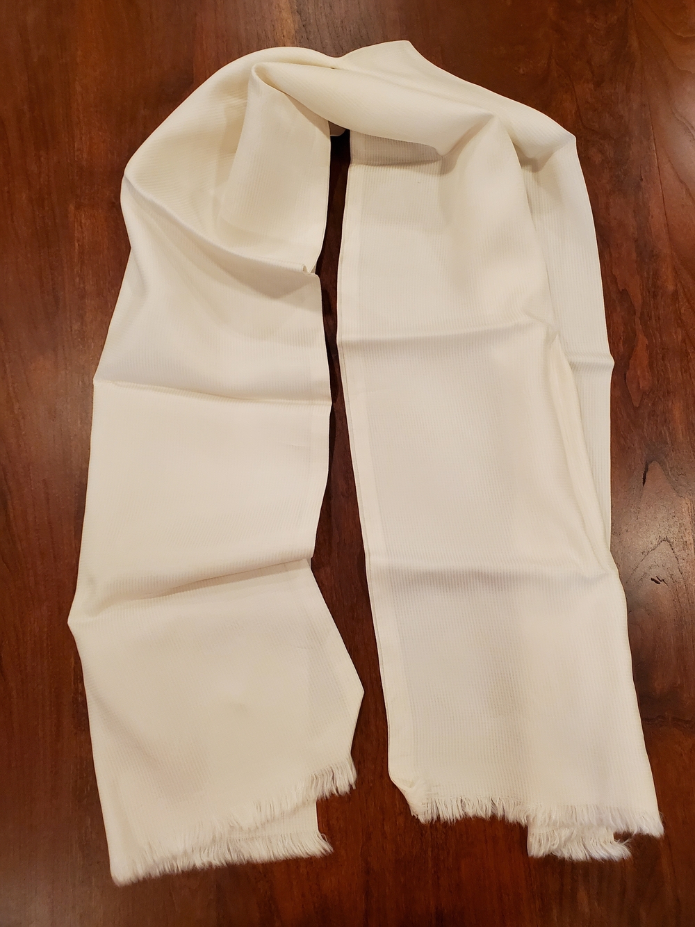 Vintage Ivory Silk Fringe Scarf